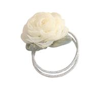 Pack of 4 Elegant Fabric Rose Hair Bobbles for Women, Double Layer Thin Elastic Ponytail Holder, Flower Hair Band, Simple Hair Accessories, Fabric Flowers Cable Bobbles for Women and Girls, White