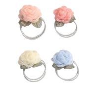 Pack of 4 Elegant Fabric Rose Hair Bobbles for Women, Double Layer Thin Elastic Ponytail Holder, Flower Hair Band, Simple Hair Accessories, Fabric Flowers Cable Bobbles for Women and Girls, Random