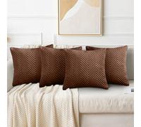(Pack of 4, Embossed Coffee Cushions) Velvet Cushion Covers Soft Luxury Embossed Stripe Quilted Cushions Pack of 1,2 & 4