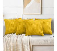 (Pack of 4, Embossed Ochre Cushions) Velvet Cushion Covers Soft Luxury Embossed Stripe Quilted Cushions Pack of 1,2 & 4