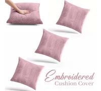 (Pack of 4, Embossed Pink Cushions) Velvet Cushion Covers Soft Luxury Embossed Stripe Quilted Cushions Pack of 1,2 & 4