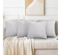 (Pack of 4, Embossed Silver Cushions) Velvet Cushion Covers Soft Luxury Embossed Stripe Quilted Cushions Pack of 1,2 & 4