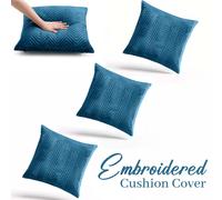 (Pack of 4, Embossed Teal Cushions) Velvet Cushion Covers Soft Luxury Embossed Stripe Quilted Cushions Pack of 1,2 & 4