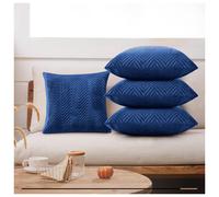 (Pack of 4, Embossed Velvet Filled Cushion Navy) Velvet Cushions Filled 2 & 4-Pack Quilted Cushion Pads