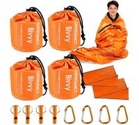 Pack of 4 Emergency Sleeping Bags, 90 cm x 210 cm, Survival Sleeping Bag with 4 Whistles, Waterproof Emergency Blanket, Bivouac Bag, First Aid Rescue Blankets, Heat Repellent, Cold Protection