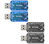Pack of 4 External 5.1 USB Stereo Sound Card with 3.5 mm Headphones and Microphone Connections, Virtual 3D 5.1 Channel Audio Adapter Compatible with Windows, 2 Black & 2 Blue