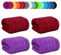 Pack of 4 Extra Large 100x200cm Jumbo Bath Sheets 100% Egyptian Cotton Big Size Bathroom XXL Super Soft Bath Towels Set 600-GSM (Red + Purple, 4)