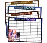 Pack of 4 Fantasy Themed Fundraising Scratch Cards - A4 Size - 100 Squares and Scratch Off Winner for Charity