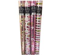 Pack of 4 Female Metallic Foil Effect Wrapping Paper - 4 x 1.5 Meter Roll with Different Design - Ideal for Any Special Occasion, Wedding or Birthday Present, Festive Decoration, Party etc.