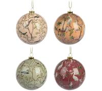 Pack of 4 - Floral Print Plastic Christmas Baubles Xmas Tree Ball Hanging Ornaments Decorations
