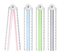 Pack of 4 Foldable Ruler, 30 cm, Plastic Ruler, Folding Ruler with Angle Line, Clear Measuring Ruler, Straight Ruler for Office, Students, Stationary Students