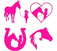 Pack of 4 Girl with A Horse Stickers - Waterproof Decal - Car Bumper, Laptops, Water Bottles, Fun Gifts, Mirrors (Pink, 8cm x 7.5cm)