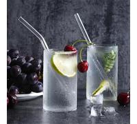 Pack of 4 Glass Straws- Clear Reusable Glass Straw- Durable Glass Straws Drinking for Smoothie Cocktail Milkshake Cold Drinks 2 Straight 2 Bent Drinking Straws and 1 Straw Cleaner