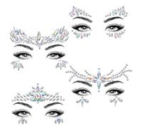 Pack of 4 Glitter Stones Face, 3D Face Rhinestones, Festival, Rhinestone Face Stickers, Temporary Tattoo, Self-Adhesive Rhinestone Jewels Crystals for Carnival, Summer, Party, Make-Up, Festival