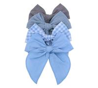 Pack of 4 Gorgeous Fable Bow Hair Clips for Girls Women Linen Hair Bow Alligator Clips Toddler Baby Mom Young Girl Hair Accessories (Blue Sky)