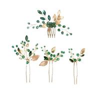 Pack of 4 Green Bridal Hair Accessories Crystal Leaves Side Comb Crystal Hairpin Hair Clip Women's U Shaped Hair Clip Headwear Women Headpiece for Wedding Party Dinner Banquet
