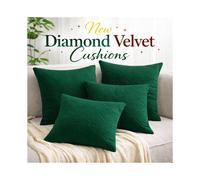 (Pack of 4 Green/Emerald) Diamond Embossed Velvet Filled Cushions-18x18in Soft Sofa Cushions-Premium and Luxury Quality