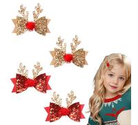Pack of 4 Hair Clips Hair Accessories Christmas Glitter Bow Tie Hair Pins, Gold/Red Reindeer Christmas Hair Accessories, Children Adults Girls for Christmas Party Accessories