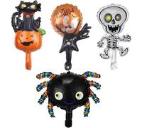 Pack of 4 Halloween Balloons for Children, Balloons Halloween Decoration Children, Includes Ghost, Spider, Skeleton and Cat Decoration Balloons, Halloween Accessories, Suitable for Halloween Party
