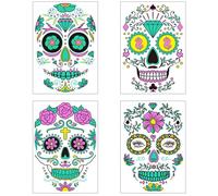 Pack of 4 Halloween Stickers Glow in the Dark - Stickers for Face and Body | Two-tone Temporary | Removable Temporary Skull Body Stickers for Parties, Festivals, Makeup