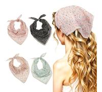 Pack of 4 Headscarves Girls Summer Triangle Headscarves, Chiffon Bandanas, Women, Adjustable Boho Headbands, Cute Flower Headscarves for Women and Girls, Running, Yoga, Beach, Outdoor
