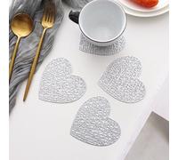 Pack of 4 Heart-Shaped Hollow Coasters Made of PVC, for Cups, Vases, Housewarming Gift for Kitchen, Living Room Decoration, Heat Resistant Coasters, for Hotels, Offices, Cafés, Restaurants, Coasters,