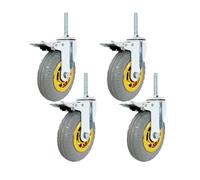 Pack of 4 Heavy-Duty 3-Inch Rubber Swivel Caster Wheels with Brake, M12x60 mm Threaded Stem, Industrial Grade, Anti-Wear Workbench Replacement, Smooth Rolling Bearings