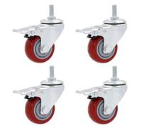 Pack of 4 Heavy Duty Threaded Stem Swivel Caster Wheels, 3-inch Total Locking PU Silent Casters, 360° Rotation for Furniture & Shopping Carts (16x30mm)