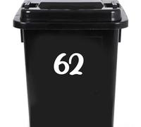 Pack of 4 House Number Wheelie Bin Stickers - Waterproof Decals - Easy-to-Apply - Recycling Boxes - Party Decorations (62)