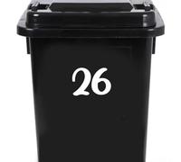 Pack of 4 House Number Wheelie Bin Stickers - Waterproof Decals - Easy-to-Apply - Recycling Boxes - Party Decorations (26)