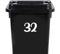 Pack of 4 House Number Wheelie Bin Stickers - Waterproof Decals - Easy-to-Apply - Recycling Boxes - Party Decorations (32)