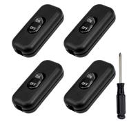Pack of 4 Intermediate Switch 6A 250V Cord Switch 2-3-Pin Cable Switch Rocker Switch Inline Switch for Table Lamp Bedside Lamp Small Appliances Lamps (Black)