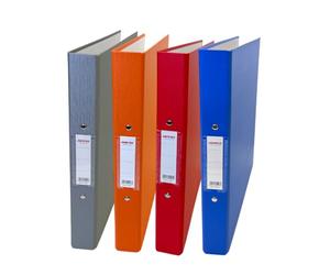 Pack of 4 Janrax A4 Paper Over Board Ring Binders - 2 O-Ring Mechanism, 35mm Spine, Spine Label - Red, Blue, Orange, Grey - Document Filing Office and School Supplies