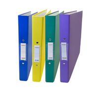 Pack of 4 Janrax A4 Paper Over Board Ring Binders - 2 O-Ring Mechanism, 35mm Spine, Spine Label - Yellow, Blue, Purple, Green