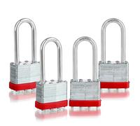 Pack of 4 Keyed-Alike Padlocks with Same Keys Long Shackle Hardened Steel Padlock with 8 Keys for Sheds Gates Fences Toolbox