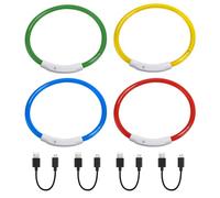 Pack of 4 LED Light Collar Dog Collar Rechargeable, 50 cm Adjustable Waterproof Dog Collar Luminous with 3 Lighting Modes Bright Illuminated Collar for Small, Medium and Large Dogs
