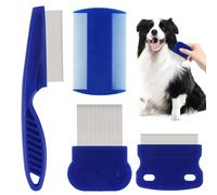 Pack of 4 Lice Comb, Metal Teeth Lice Comb, Flea Comb for Removing Fleas, Flea Tear Stain Remover Comb, Nit Comb, Extra Fine for Care and Removal of Dandruff or Lice Lice