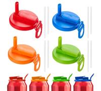 Pack of 4 lids for energy cans with straw, lids for cans with straw, can straw attachment, with flip straw, reusable and leak-proof energy cans lid.