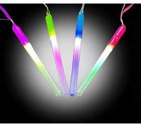Pack of 4 Light Up Mini Glitter Flash Sticks - Button Activated Glow Sticks, 3 Flashing Modes, Includes Carry Strap Glow in the Dark Magical Wand, Assorted Colours