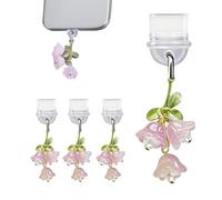 Pack of 4 Lily of the Valley USB C Dust Protection, Silicone USB C Protective Cap, Charging Port Protection, USB C Cover, Kindle Charm Mobile Phone Dust Plug for iPhone 15 to 16 Pro Max/Samsung Etc