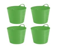 (Pack Of 4) - LIME GREEN 26L Litre SMALL Robust Polyethylene Flexi Tubs Multipurpose Flexible Rubber Storage Container Toys Bucket, Laundry Basket Ideal For Home & Gardening - Made In UK