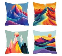 Pack of 4 Linen Cushion Covers 40x40cm Colorful Decorative Throw Pillow Covers Mountain Soft Square Cushion Case Couch Pillowcases, with Smooth Invisible Zip for Sofa Living Room Bedroom F0P-32
