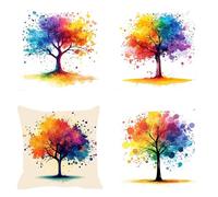 Pack of 4 Linen Cushion Covers 45x45cm Colorful Decorative Throw Pillow Covers Four Seasons Tree Soft Square Cushion Case Couch Pillowcases, with Smooth Invisible Zip for Sofa Living Bedroom F0P-351