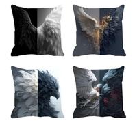 Pack of 4 Linen Cushion Covers 45x45cm Wing Decorative Throw Pillow Covers Angel Soft Square Cushion Case Couch Pillowcases, with Smooth Invisible Zip for Sofa Living Room Bedroom F0P-175