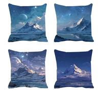 Pack of 4 Linen Cushion Covers 60x60cm Snow Mountain Decorative Throw Pillow Covers Starry Sky Soft Square Cushion Case Couch Pillowcases, with Smooth Invisible Zip for Sofa Living Room Bedroom F0P658