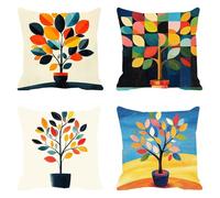 Pack of 4 Linen Cushion Covers 80x80cm Colorful Decorative Throw Pillow Covers Leaf 2 Soft Square Cushion Case Couch Pillowcases, with Smooth Invisible Zip for Sofa Living Room Bedroom F0P-89