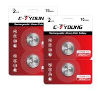 Pack of 4 Lir2032H Rechargeable Coin Batteries 3.7 V for Key Fob Remote Finder Tracker Tag with High Capacity 70 mAh Lithium 2032 Rechargeable Button Cells Replace 3 V Cr2032 Battery
