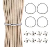 Pack of 4 Magnetic Curtain Tiebacks with 4 Pairs Curtain Magnetic Closure,Curtain Weights,Grey Tiebacks for Curtains,Holdbacks Curtain Ties,Curtain Holder,Curtain Rope