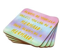 Pack of 4 Mermaid Coasters - Novelty Design, Ideal for Cups Tea Coffee Mugs Wine Glass Home Kitchen & Bar, Square, Gift Set, Non Slip & Anti Scratch