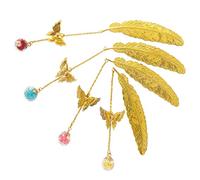Pack of 4 Metal Feather Pendant Bookmarks, Butterfly Feather Bookmarks, Glass Beads, Eternal Dry Flower Pendant, for Reading Marks, Gift for Children and Students